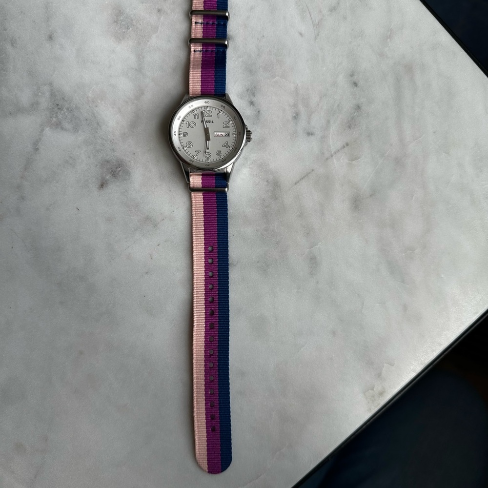 Fossil watch Striped Watch with Pink and Blue Nylon swappable Strap